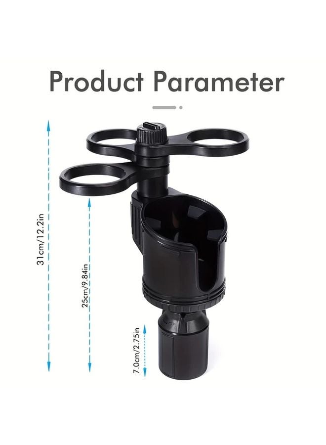 Black Rotatable Car Cup Holder Expander 4 Cup Multi Functional Organizer - Image 2